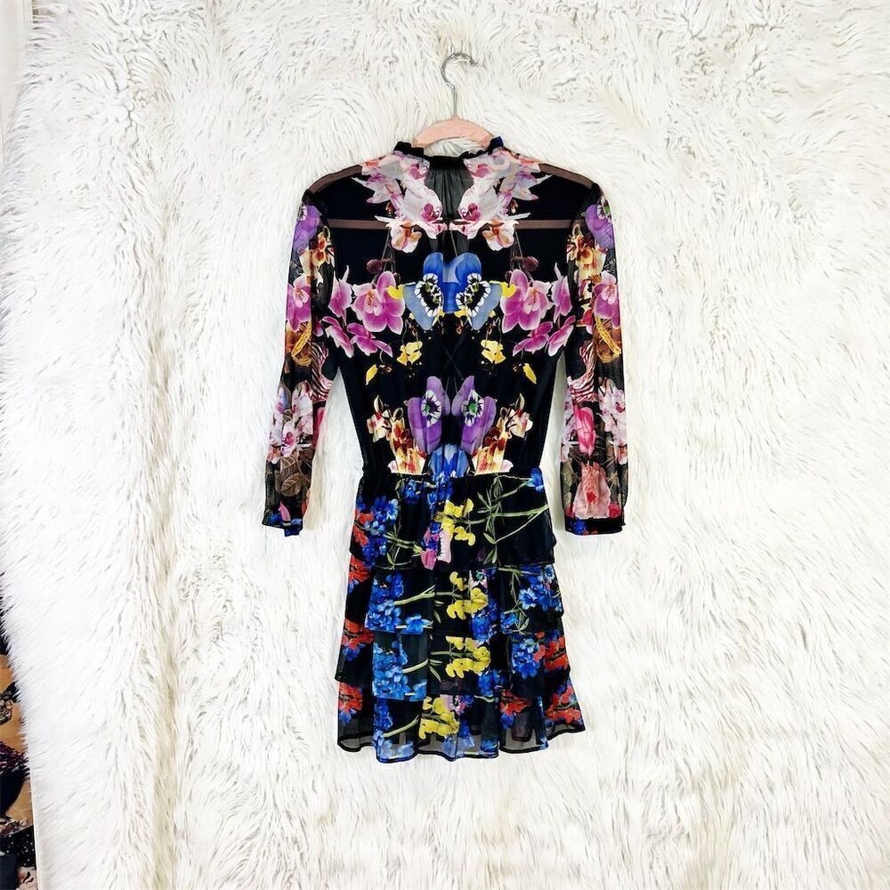 Desigual Lacroix Floral Knee Length Dress XS Multicolor Long Sleeve Ruffle - Picture 5 of 11